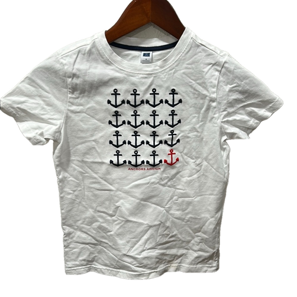 Janie and jack Anchor Print Kids T-Shirt - White size 8 GUC